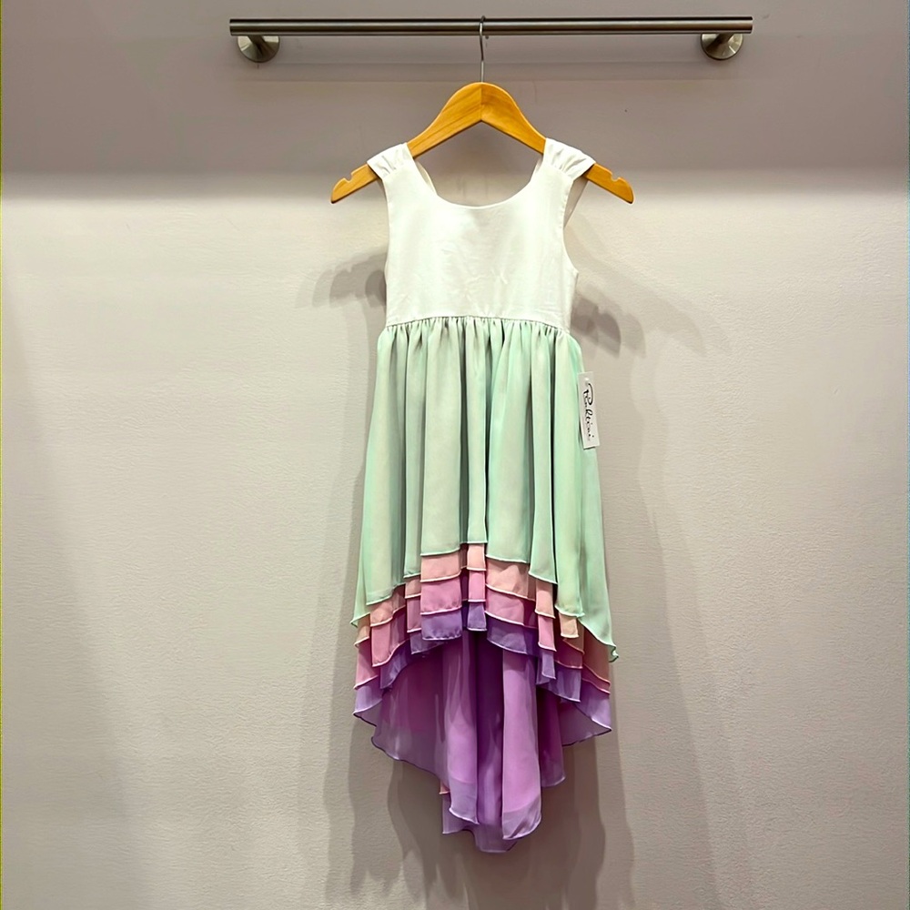 Girls’ Hi-Lo Tiered Pastel Ombré Dress